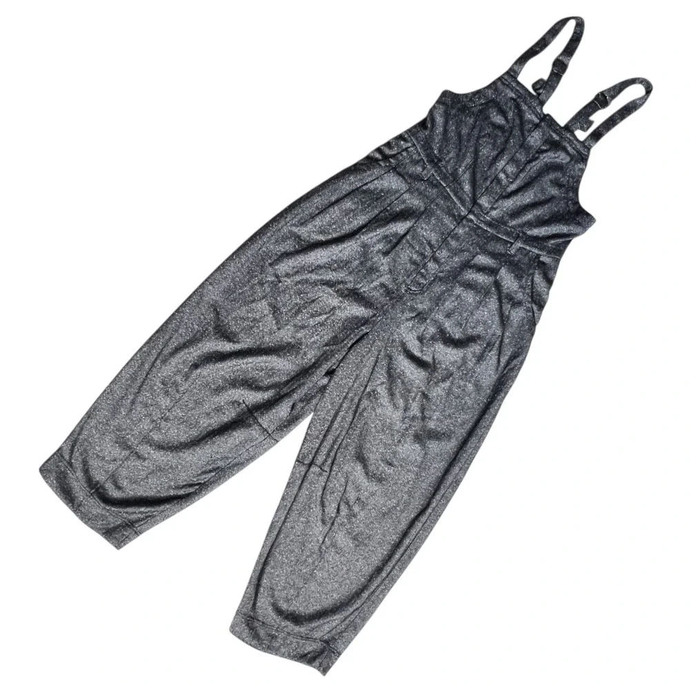 Free People Silver Herringbone Wide Leg Overalls Relaxed Jumpsuit Boho Size (M) - Picture 2 of 14